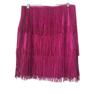 MANER Hot Pink Fringe Mini Skirt Stretchy Bodycon Tassel Womens XL Western Party